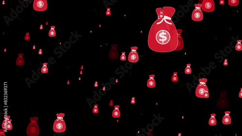 Red ollar money bag particles animation black background photo