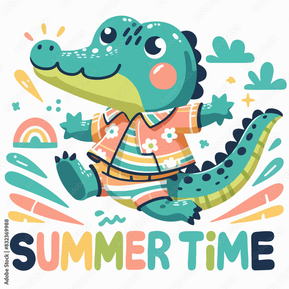 Cool crocodile summer time design vector illustration ready to print on t-shirts