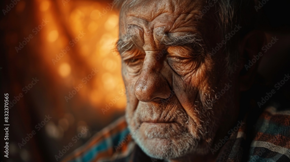 Close-up portrait of an elderly man with a thoughtful expression. His face shows the marks of time and experience. Close-up portrait of an elderly man with a thoughtful expression. His face shows the marks of time and experience.