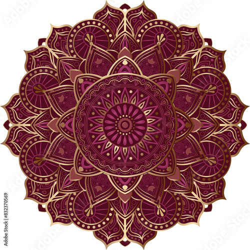 Splendid purple pink tone mandara pattern with luxury golden outline