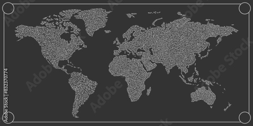 world map in abstract line style with black color background