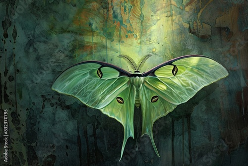 Graceful Luna Moth with Delicate Green Wings, Symbolizing Renewal and Transformation in Wildlife Scenes photo