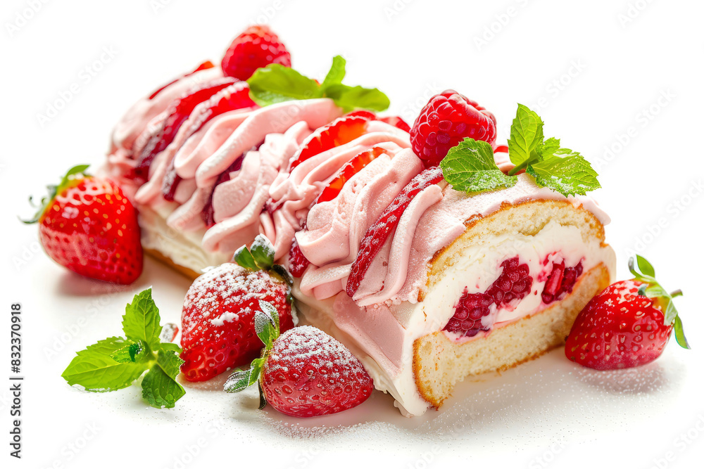 isolated strawberry rolled cake isolated on white background with cream and strawberry elements close up
isolated strawberry rolled cake isolated on white background with cream and strawberry elements close up