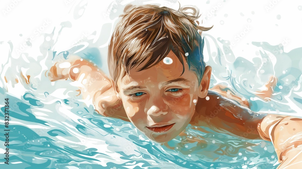 Vectorized illustration of a young boy swimming Vectorized illustration of a young boy swimming