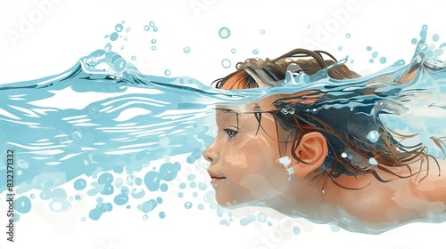 Vectorized illustration of a young boy swimming