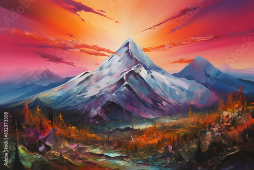fascinating mountain peak sunrise. generative ai photo