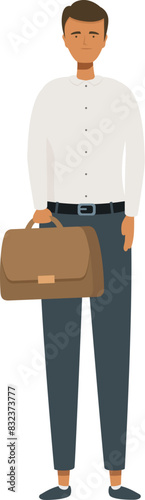 Professional young adult man standing confidently with a briefcase. Wearing a fulllength illustration of modern business attire. Including a white shirt. Dark pants. And a neat. Elegant appearance photo