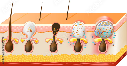 Types of acne pimples.