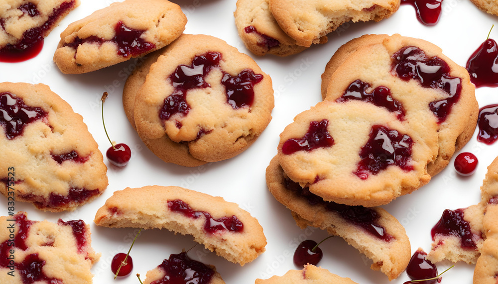 Cookies with cherry jam are isolated on a white background Cookies with cherry jam are isolated on a white background