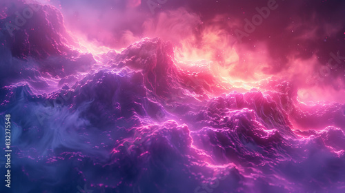 A purple and pink sky with clouds and stars