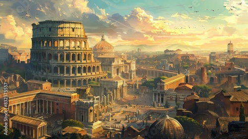 illustration of ancient Rome aerial view in high resolution and high quality photo