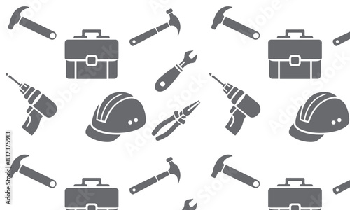 Stock vector illustration set isolated icons building tools repair, construction buildings, drill, hammer, screwdriver, saw, file, putty knife, ruler, helmet, roller, brush, tool box, kit flat style