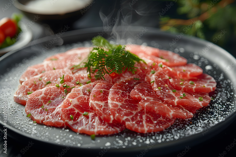 Sliced Meat on Black Plate Sliced Meat on Black Plate