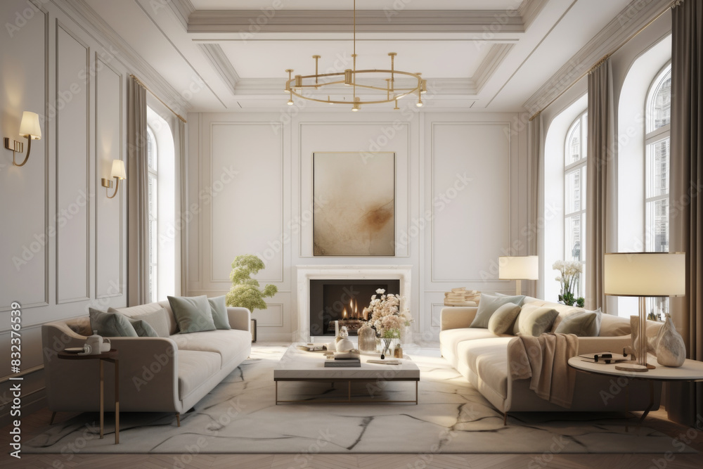 Interior design. Computer Generated Image Of Modern apartment living room. Architectural Visualization. 3D Render.
Interior design. Computer Generated Image Of Modern apartment living room. Architectural Visualization. 3D Render.