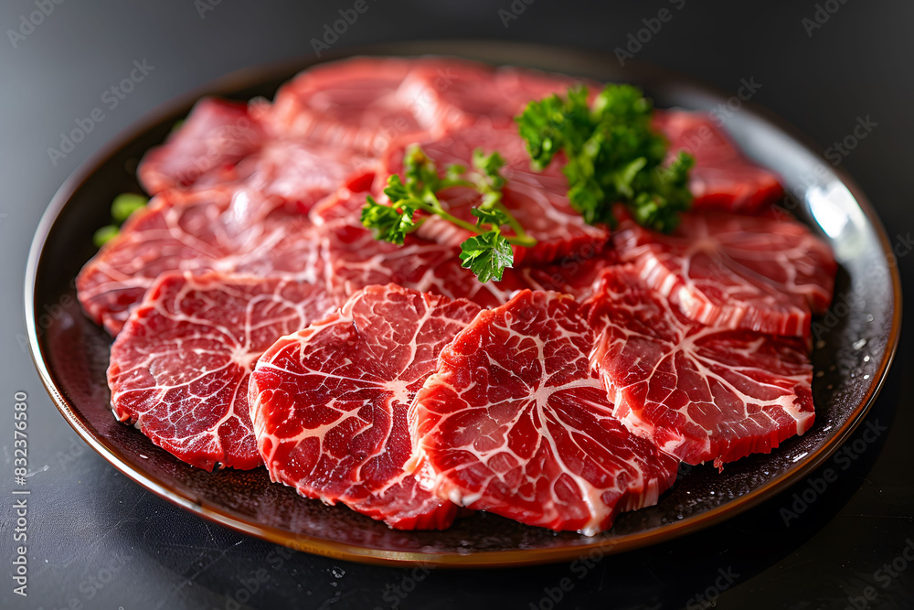 Plate of Raw Meat With Parsley