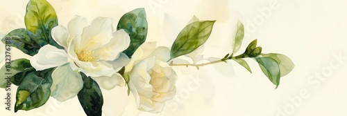 White magnolia flower watercolor painting. photo