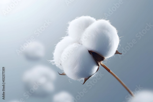 Close-Up of Fluffy White Cotton Bolls Against a Blue grey Sky photo