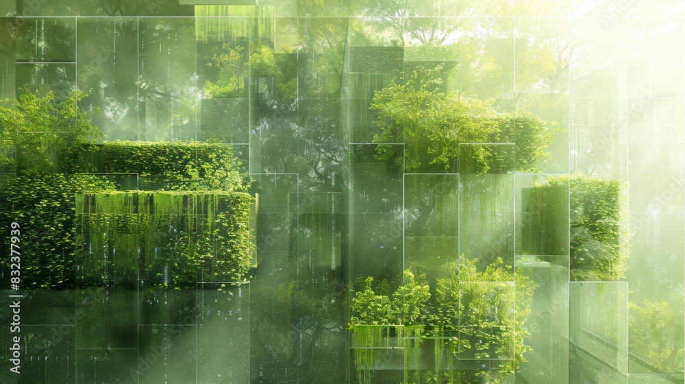 Naklejka premium An abstract image of regenerative design principles in action, featuring a building facade covered in plant life