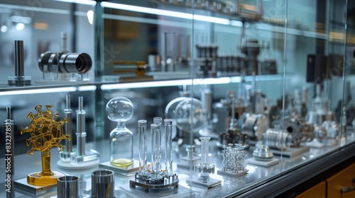 An array of advanced materials displayed in a laboratory setting  highlighting their potential applications in various industries.