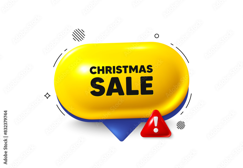 Offer speech bubble 3d icon. Christmas Sale tag. Special offer price sign. Advertising Discounts symbol. Christmas sale chat offer. Speech bubble danger alert banner. Text box balloon. Vector