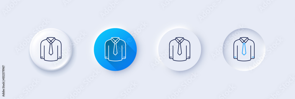 Shirt line icon. Neumorphic, Blue gradient, 3d pin buttons. Male dress shirt sign. Business wear symbol. Line icons. Neumorphic buttons with outline signs. Vector Shirt line icon. Neumorphic, Blue gradient, 3d pin buttons. Male dress shirt sign. Business wear symbol. Line icons. Neumorphic buttons with outline signs. Vector