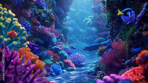 Colorful coral reef with fish in the ocean for underwater themed designs
