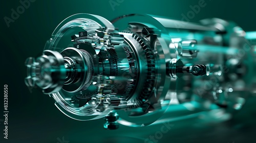 Modern lensometer with a transparent body showing inner workings. The background is emerald green. 8k, realistic, full ultra HD, high resolution and cinematic photography photo