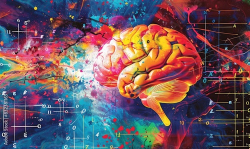 a image of a painting of a brain with a colorful background