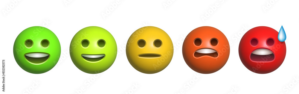 Fototapeta premium Rating scale or pain scale. From red to green smiley. Vector clipart isolated on white background.