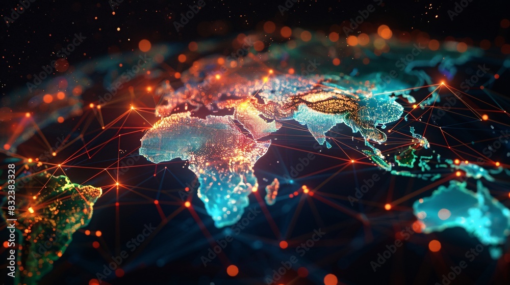 Fototapeta premium Digitally Enhanced: Vibrant AI Visualization of Global Connectivity and Data Flow