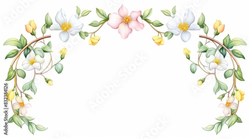 Jasmine Garland, Watercolor Floral Border, watercolor illustration, isolated on white background