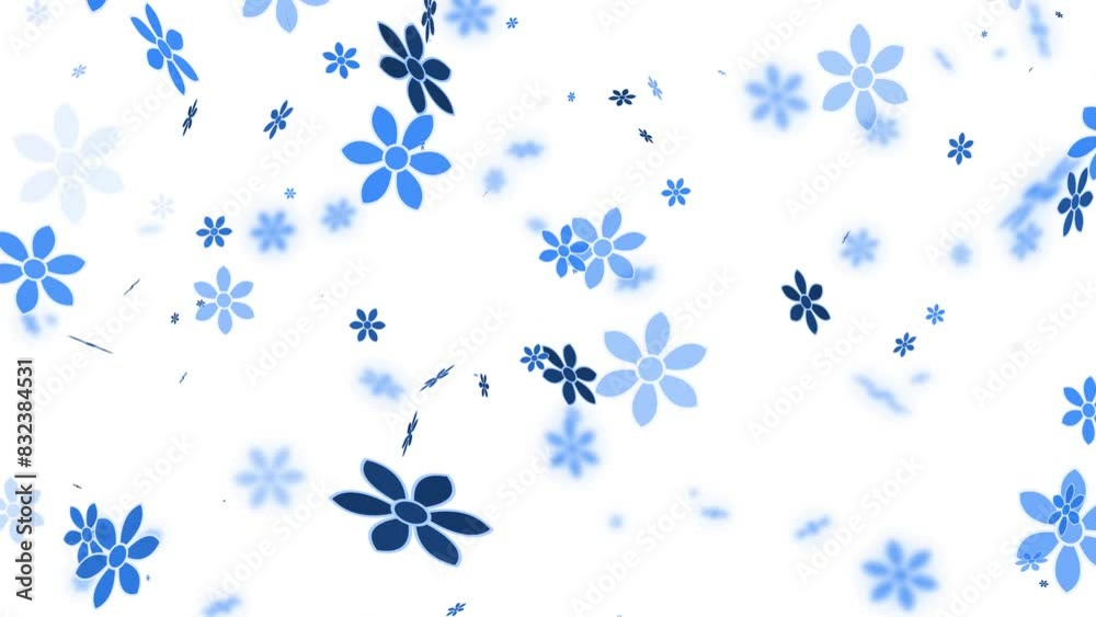 Blue flower particles fading animation on white background