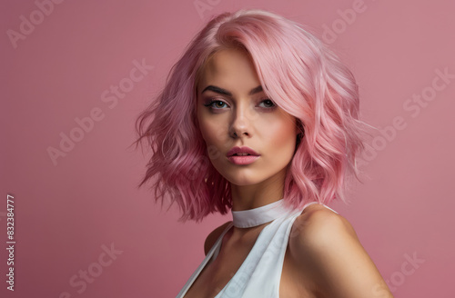 fashion portrait of a person with pink background