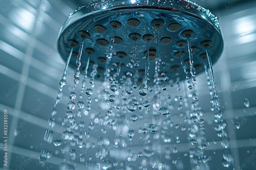 A shower head is spraying water in a shower A shower head is spraying water in a shower