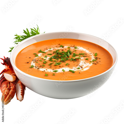 Delicious Bowl of Lobster Bisque Soup isolated on transparent background