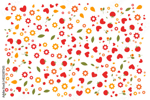abstract various colorful love, fruit, leaf shapes, seamless pattern background