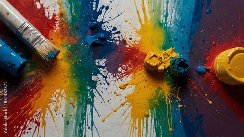 The chaos of creativity with splashes of colorful paints on a blank canvas ai_generated