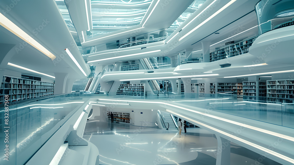 Fototapeta premium A large white building with a spiral design and a lot of books