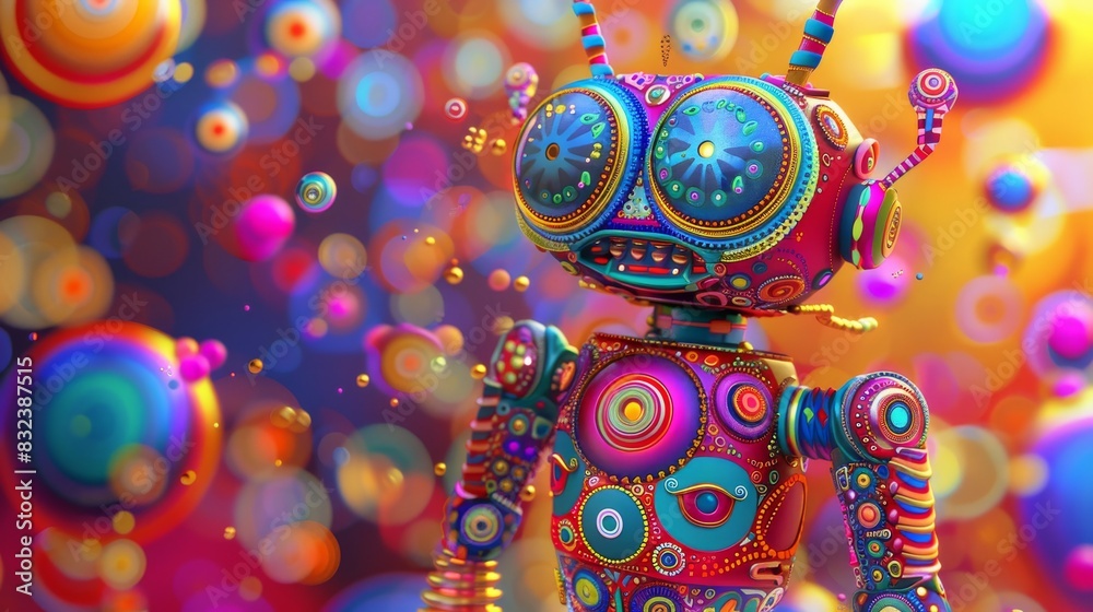 Colorful robot with psychedelic patterns for futuristic or creative designs