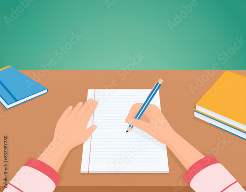 student or person writing notes in a notebook or studying