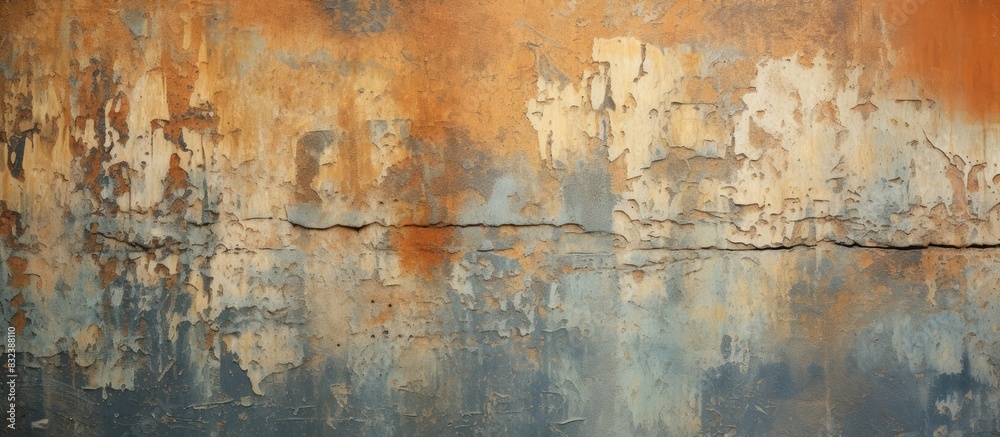 Old wall with layers of peeling paint grunge background or texgture. copy space available