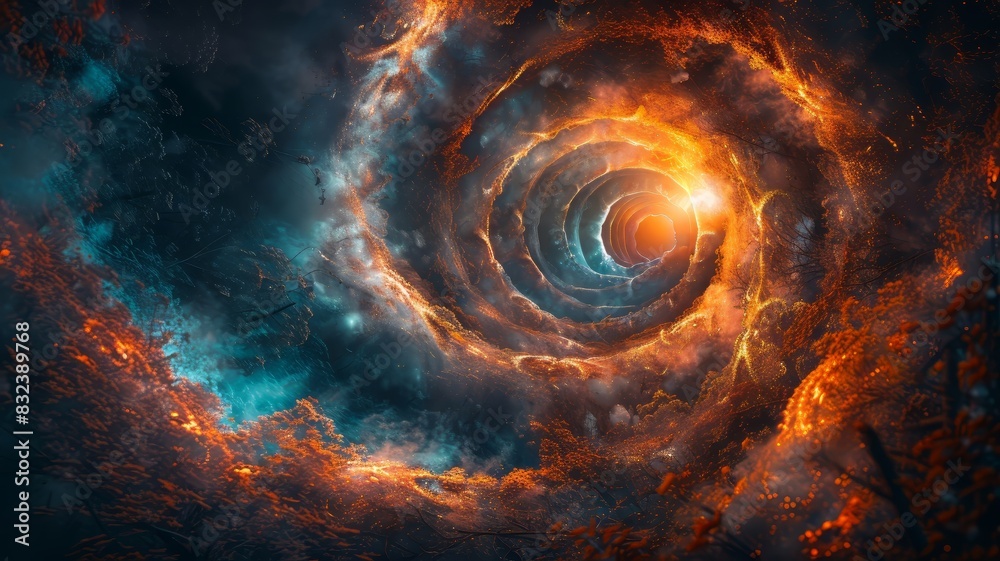 Spinning Fire and Smoke Spiral in Dark Sky Spinning Fire and Smoke Spiral in Dark Sky