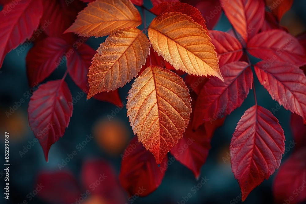 A leaf with a red stem and a yellow center