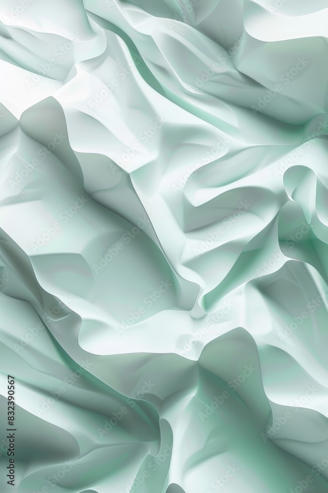 Fototapeta premium A background featuring a three-dimensional abstract pattern in shades of white and light green, created using Generative AI technology.