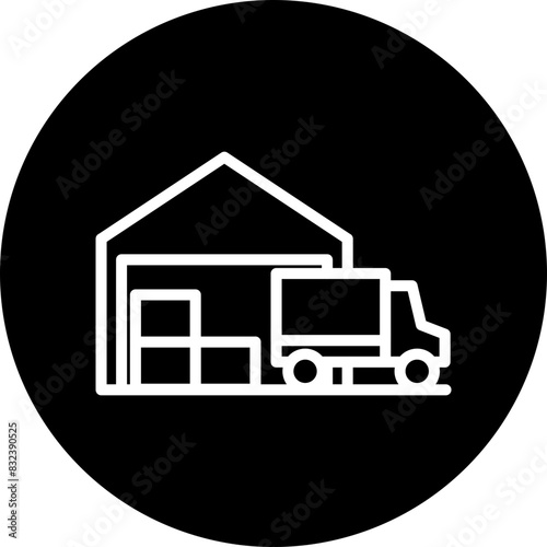 Warehouse Line White Circle Black Icon Design