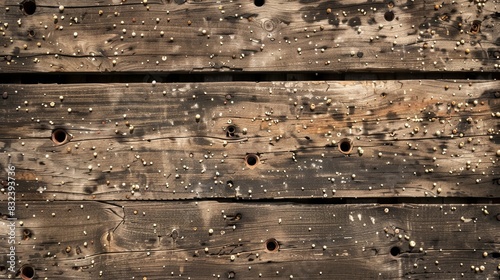 A wooden background with a lot of holes and splinters photo
