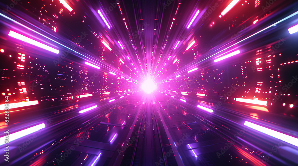 Obraz premium Cyber neon lights forming a futuristic pattern with a vibrant purple glow