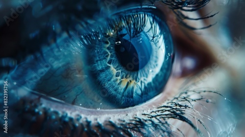 A close up of a person's eye with a blue iris photo