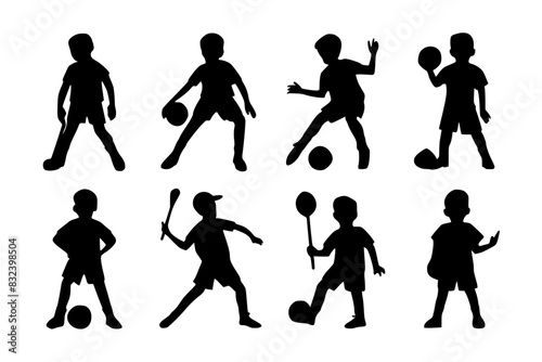 children playing different games, a set of playing kids