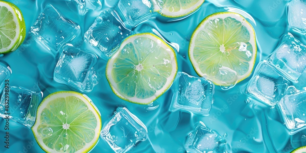 Lemons and Ice Cubes in Refreshing Blue Water Lemons and Ice Cubes in Refreshing Blue Water